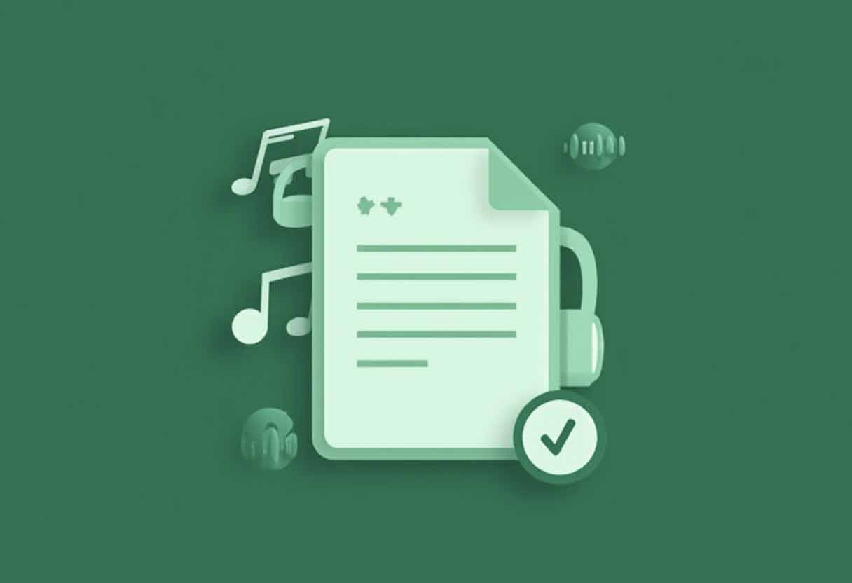 Digital agreement icon with green music elements, symbolizing user terms and music platform rules.